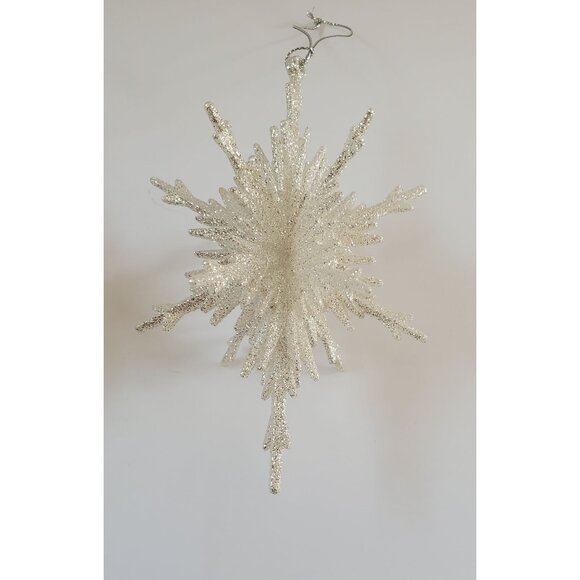 White Silver Starburst Christmas Tree Ornaments Set of 2 - Picture 2 of 7